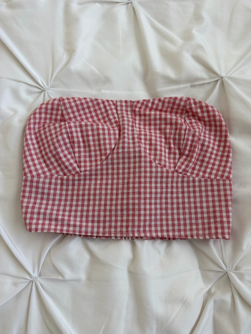 Papaya Red and White Gingham Smocked Bustier Top